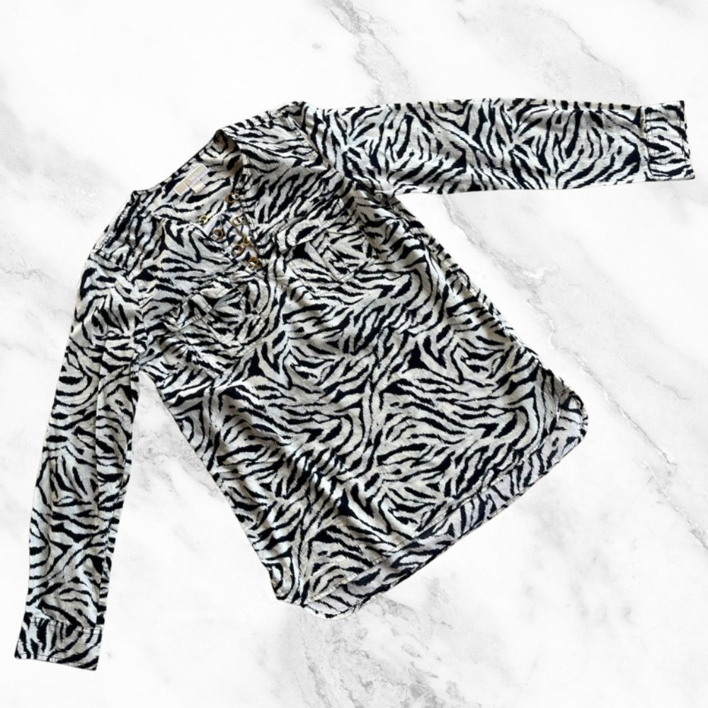 Michael Kors Blouse With Gold Clips Black And White SIZE SMALL